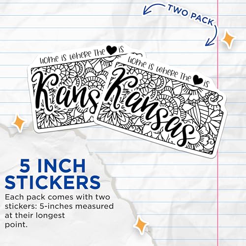 (2 Pack) Kansas Home is Where The Heart is Stickers - Mandala State Pride - Family Home Sticker - 5" On Longest Side - Sticks to Smooth Flat Surfaces - Made in USA - BMCS9062