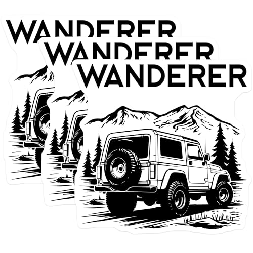 (3 Pack) Wanderer Offroad Decals - Mountain Adventure - 4x4 Vehicle - 3 Inches On Longest Side - Easy Peel & Apply - Made in USA - 3MCS4659