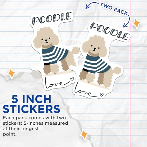 (2 Pack) Poodle Love Stickers - Cute Dog Sticker - Animal Lover Sticker - 5" On Longest Side - Sticks to Smooth Flat Surfaces - Made in USA - BMCS7307