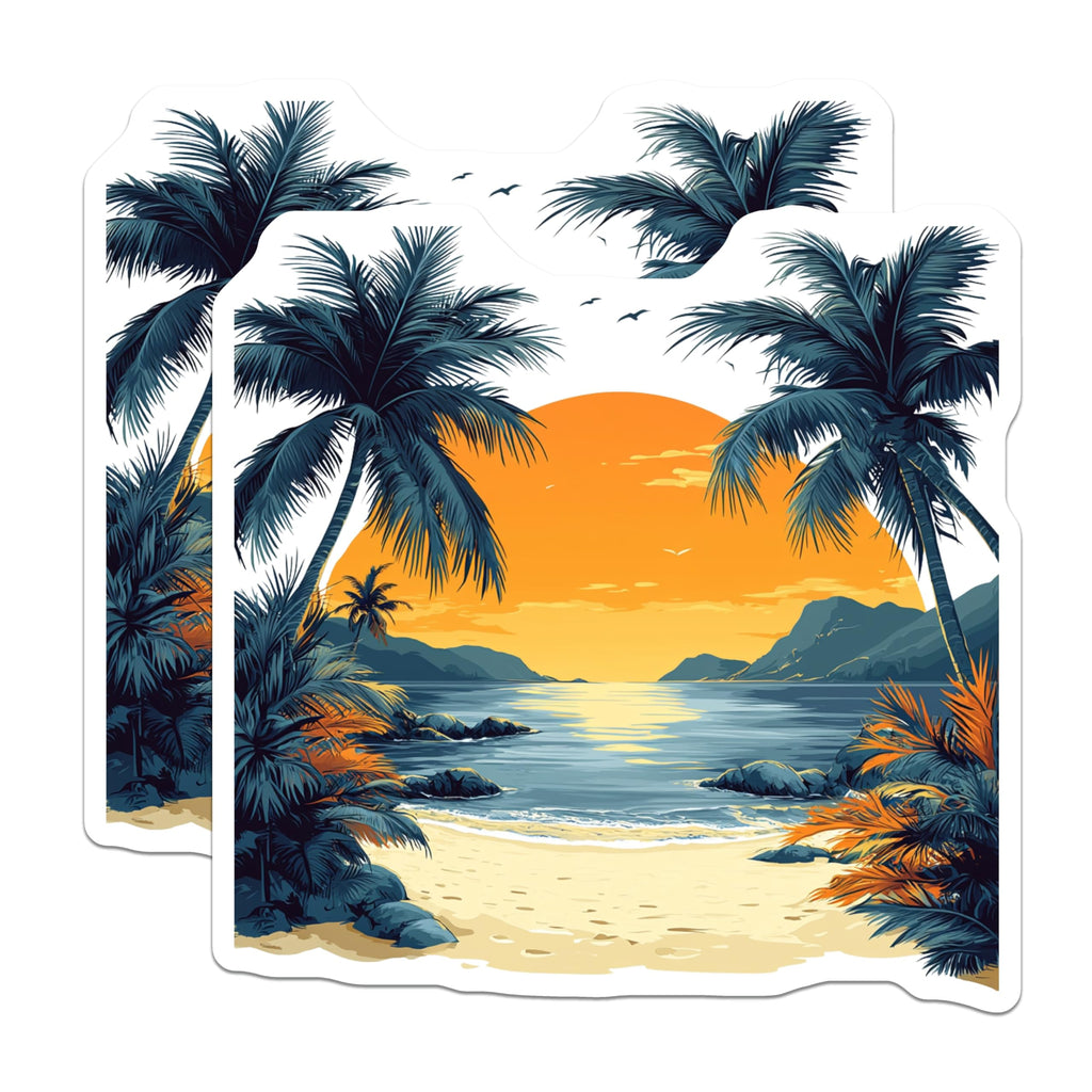 (2 Pack) Tropical Sunset Magnets - Beach Palm Tree Ocean Decor - Coastal Paradise Refrigerator Accessories - 5 Inches On Longest Side - Thick Durable Magnet - Made in USA - MAG27291