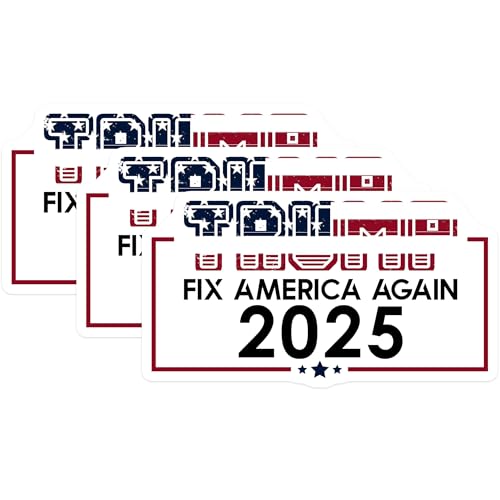 (3 Pack) Fix America Again 2025 Decals - Patriotic Pride - Political Decals - 3 Inches On Longest Side - Easy Peel & Apply - Made in USA - 3MCS4293