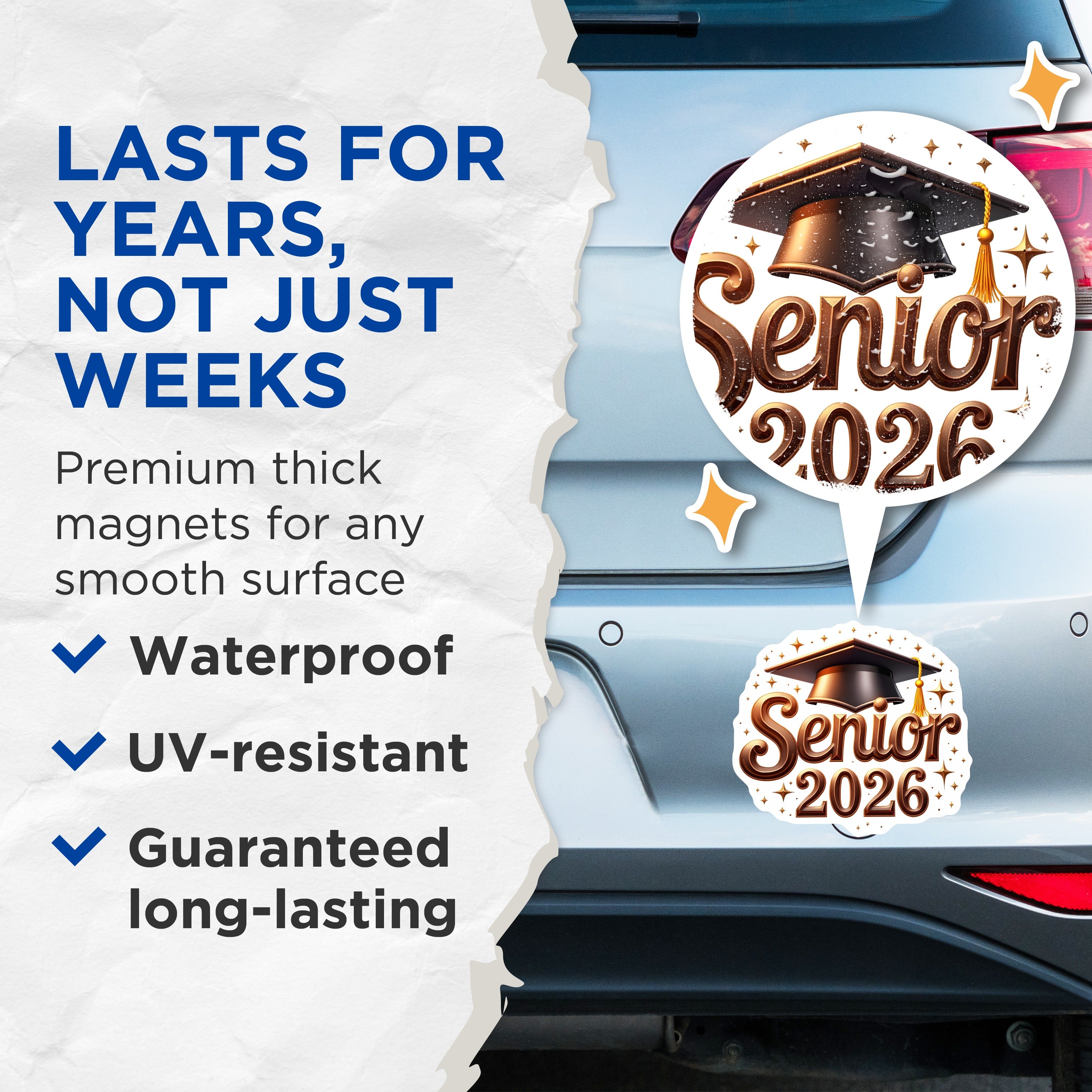 (2 Pack) Senior 2026 Magnets - Graduation Class Keepsake - High School College Student Decor - 5 Inches On Longest Side - Thick Durable Magnet - Made in USA - MAG37494