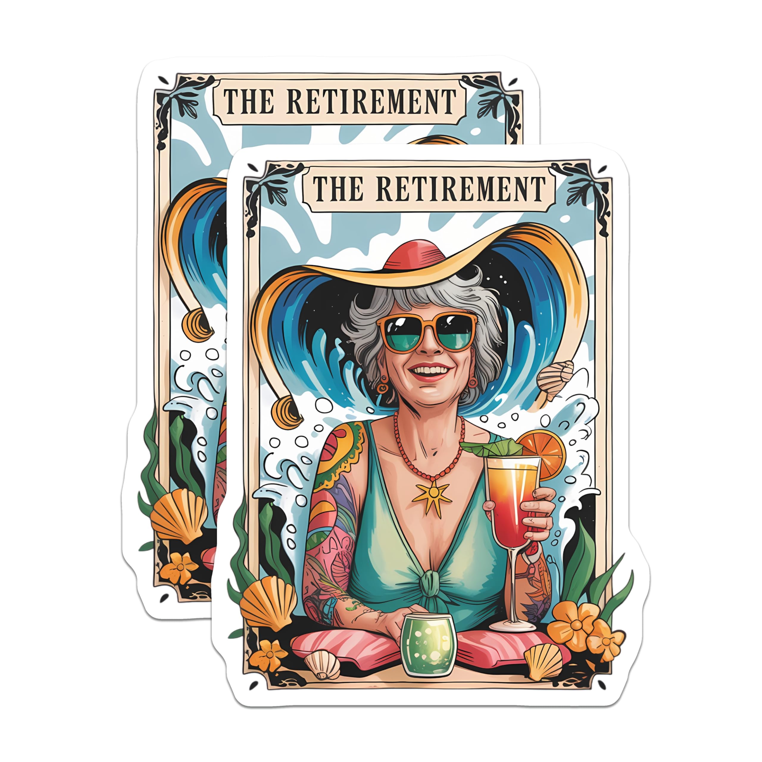 (2 Pack) Retirement Party Magnets - Beach Vacation Decor - Tropical Getaway - Happy Retiree Art - Ocean Waves Scene - 5 Inches On Longest Side - Thick Durable Magnet - Made in USA - MAG22411