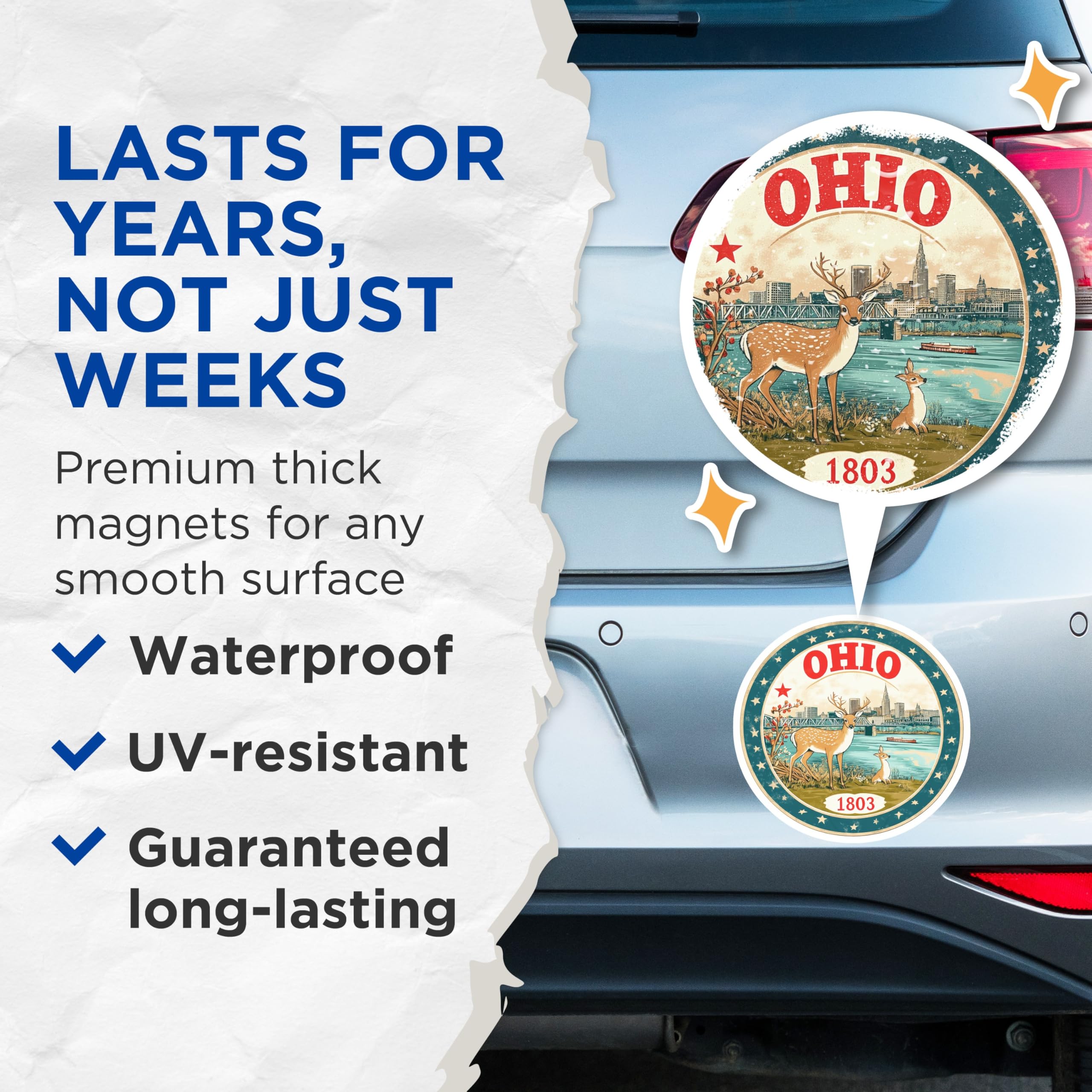 (2 Pack) Ohio State Magnets - Deer Skyline - Columbus Souvenir Refrigerator Magnets - 5" On Longest Side - Premium Magnet - for Cars, Refrigerators, Toolboxes, Lockers - Made in USA - MAG16004