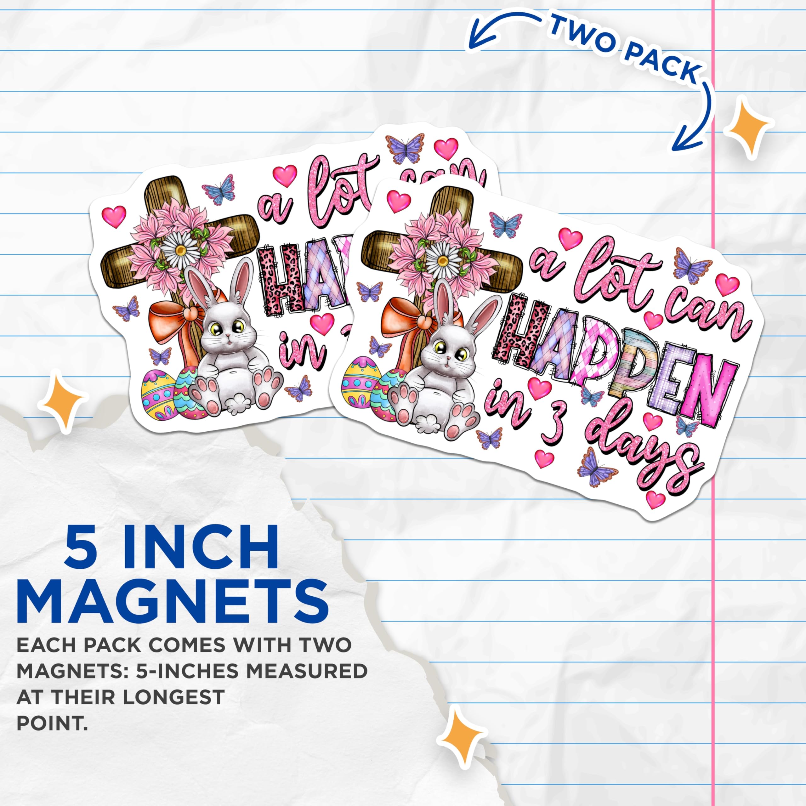 (2 Pack) Easter Cross Magnets - Christian Faith Spring Decor - Inspirational Bunny Refrigerator Magnets - 5 Inches On Longest Side - Thick Durable Magnet - Made in USA - MAG28987