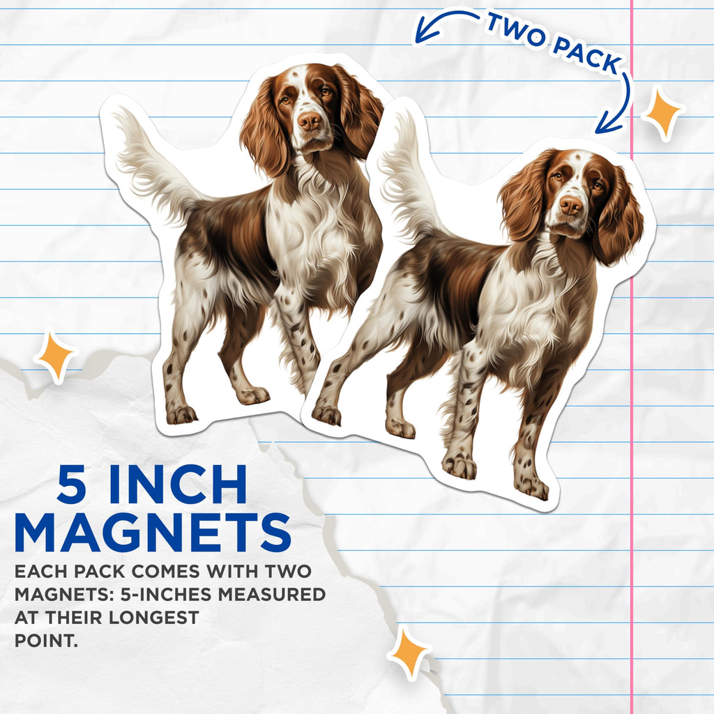 (2 Pack) English Springer Spaniel Magnets - Dog Breed Pet Lover Fridge Decor - Brown White Canine Kitchen Art - 5 Inches On Longest Side - Thick Durable Magnet - Made in USA - MAG29629