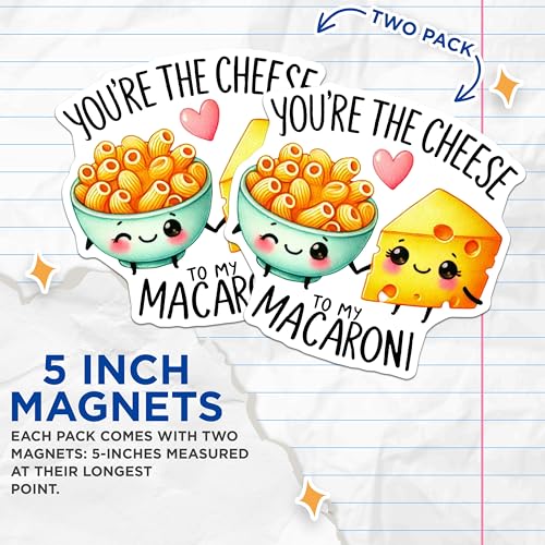 (2 Pack) Funny Food Magnets - Cute Cheese and Macaroni Magnets - Refrigerator Decor Magnets - 5" On Longest Side - for Cars, Refrigerators, Toolboxes, Lockers - Made in USA BMCS3392