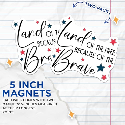 (2 Pack) Land of The Free Because of The Brave Magnets Magnets - Independence Day Decor - 5" On Longest Side - Made in USA - Sticks to Refrigerators & Metal Surfaces - MAG8365