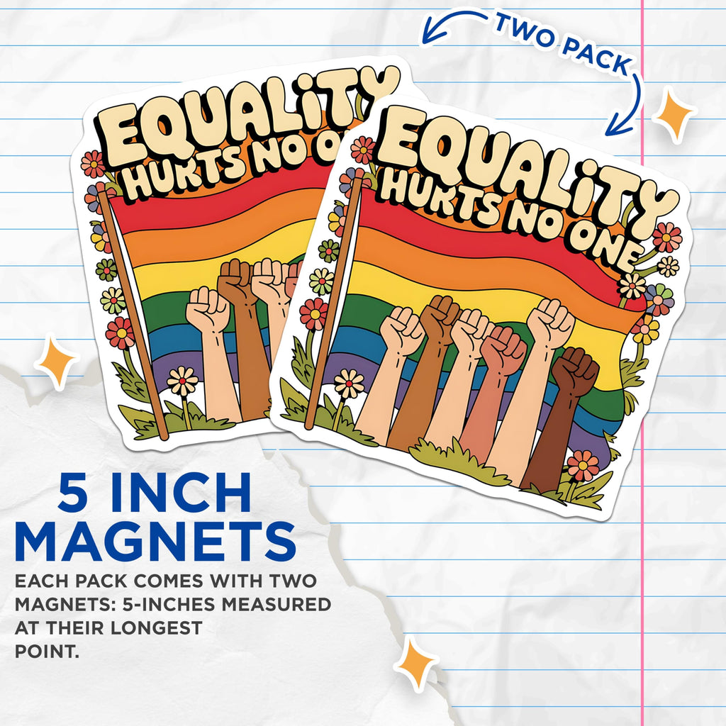 (2 Pack) Equality Hurts No One Magnets - Pride Magnets - Rainbow Flag Magnets - 5" On Longest Side - for Cars, Fridges, Toolboxes - Made in USA - MAG3895
