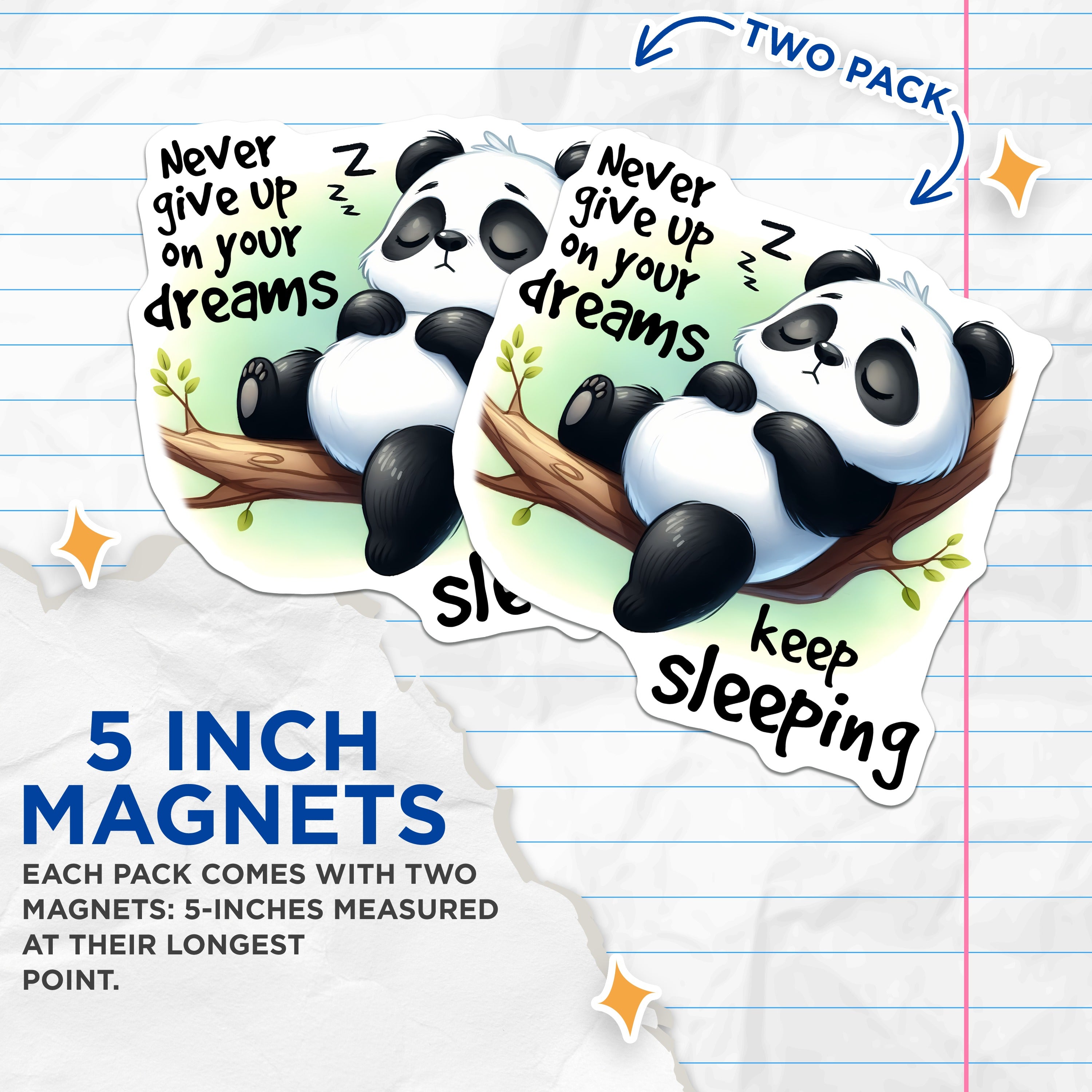 (2 Pack) Sleepy Panda Magnets - Funny Animal Refrigerator Decor - Kawaii Cute Inspirational Quote - 5 Inches On Longest Side - Thick Durable Magnet - Made in USA - MAG38416