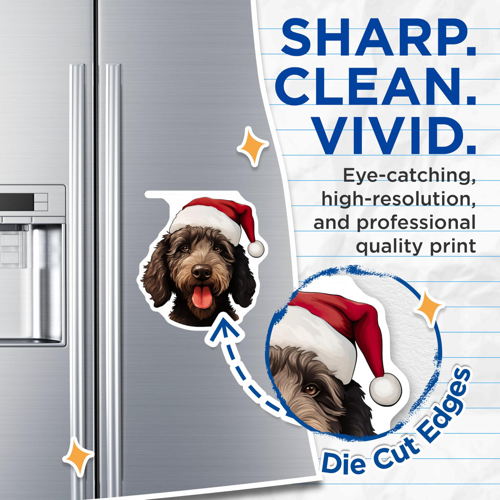 (2 Pack) Festive Labradoodle Magnets - Santa Hat Dog Refrigerator Accent - Merry Christmas Holiday Pet Decoration - 5 Inches On Longest Side - Thick Durable Magnet - Made in USA - MAG23326
