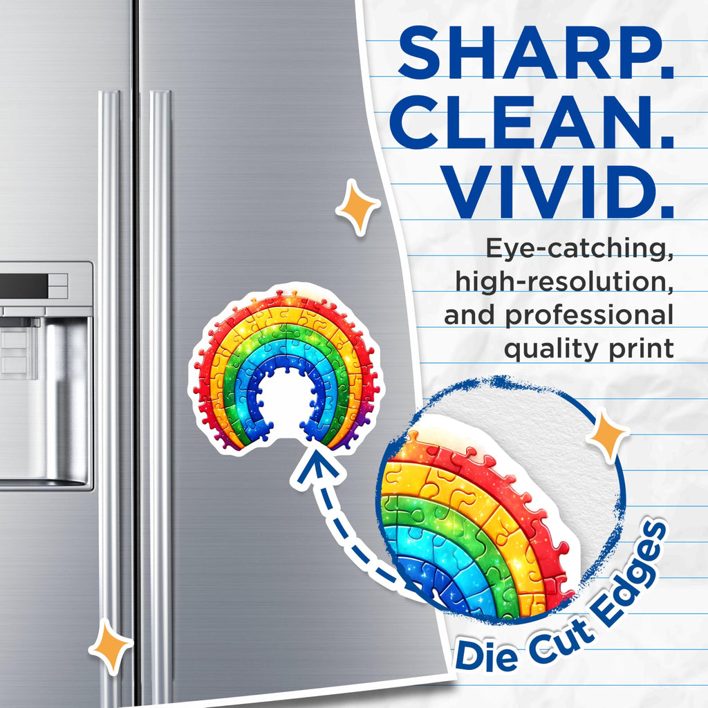 (2 Pack) Rainbow Jigsaw Puzzle Magnets - 5" On Longest Side - for Cars, Fridges, Toolboxes - Made in USA - MAG7900
