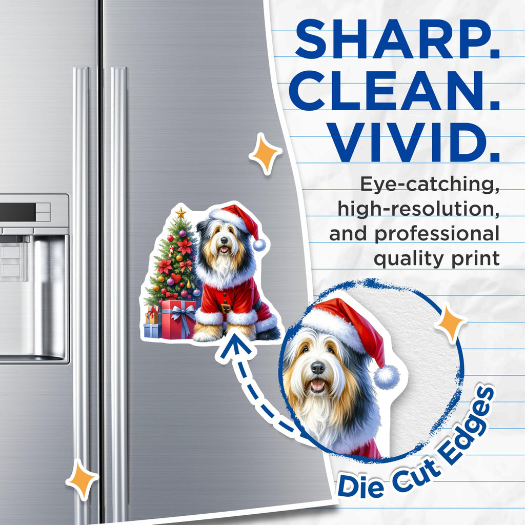 (2 Pack) Santa Dog Magnets - Adorable Bearded Collie Christmas Decor - Festive Holiday Refrigerator Art for Dog Lovers - 5 Inches On Longest Side - Thick Durable Magnet - Made in USA - MAG24316