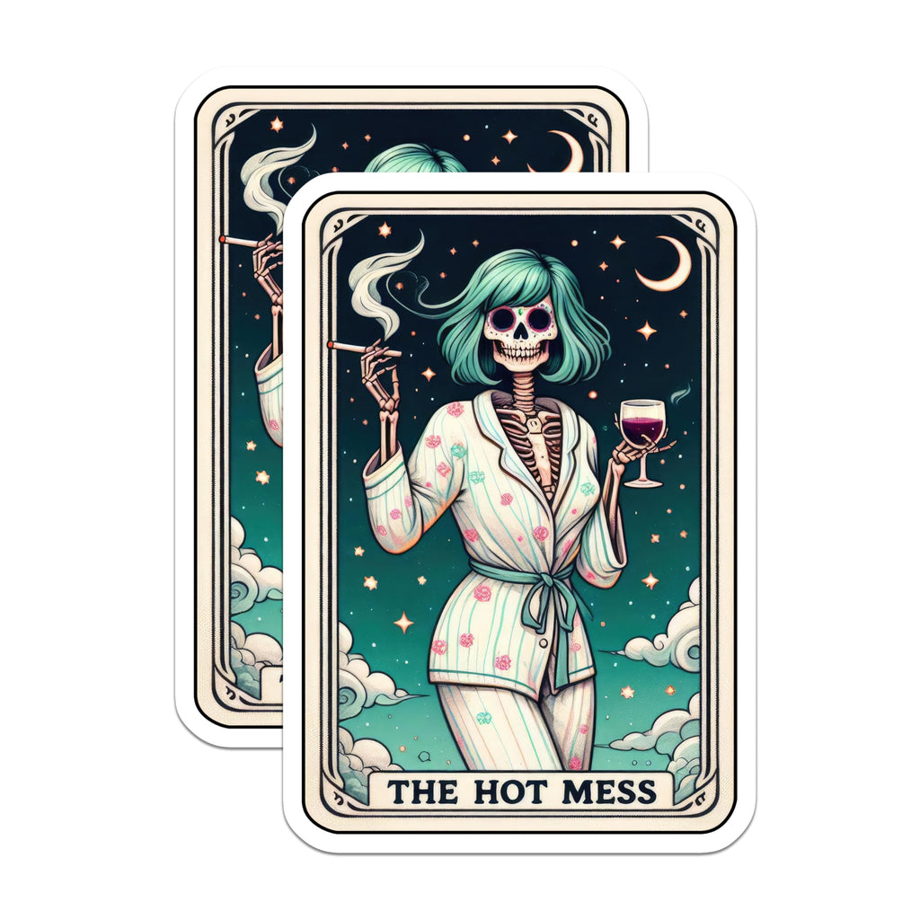 (2 Pack) Hot Mess Magnets - Sarcastic Skeleton Decor - Tarot Card Vibe Art - Refrigerator Magnets - 5 Inches On Longest Side - Thick Durable Magnet - Made in USA - MAG30313