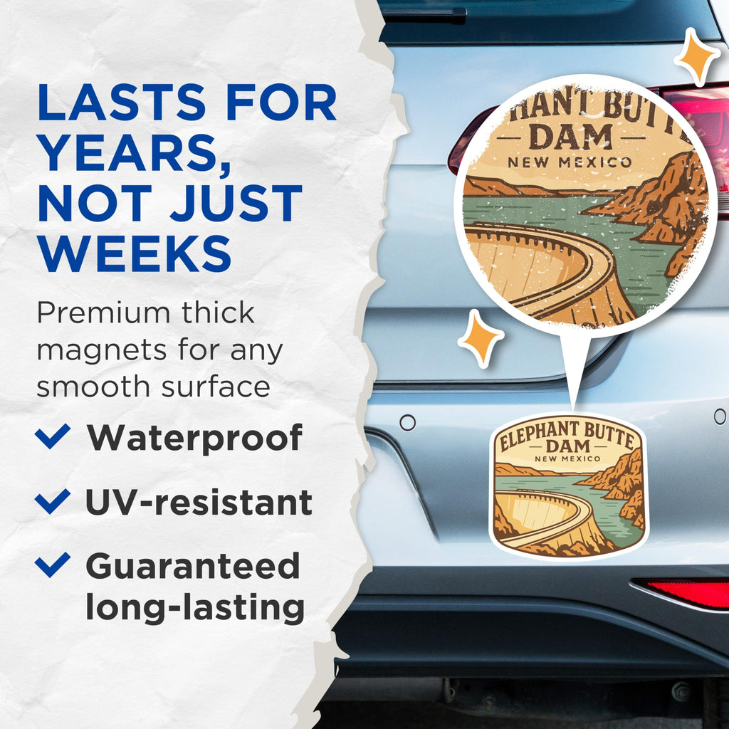 (2 Pack) Elephant Butte Dam Magnets - New Mexico Souvenir - State Travel Memorabilia - 5 Inches On Longest Side - Thick Durable Magnet - Made in USA - MAG19769