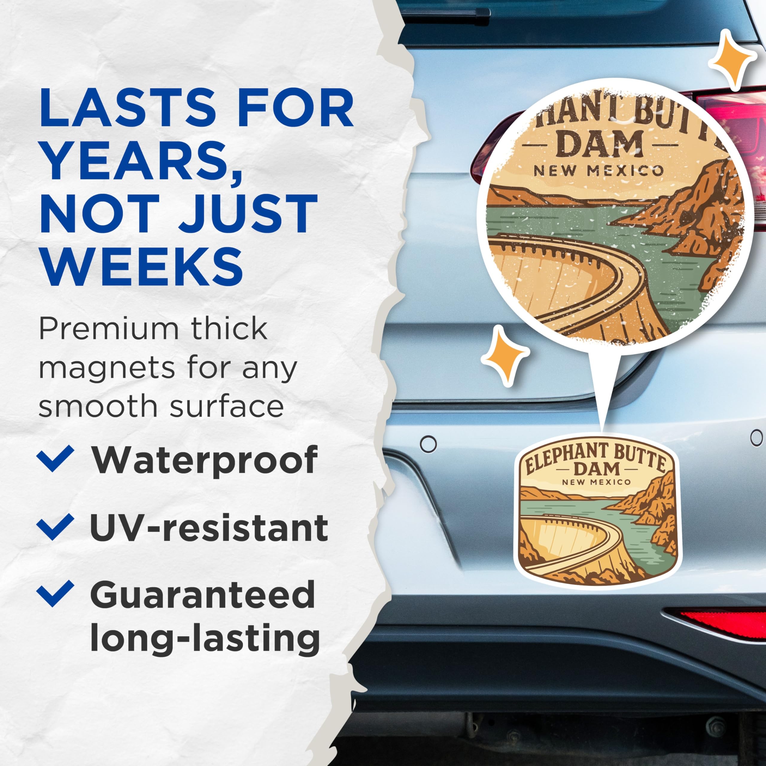 (2 Pack) Elephant Butte Dam Magnets - New Mexico Souvenir - State Travel Memorabilia - 5 Inches On Longest Side - Thick Durable Magnet - Made in USA - MAG19769