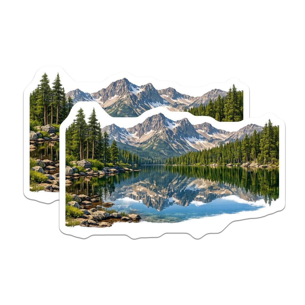 (2 Pack) Mountain Lake Reflection Magnets - Evergreen Forest Scenic View - Wilderness Refrigerator Art Cabin Decor - 5 Inches On Longest Side - Thick Durable Magnet - Made in USA - MAG36976