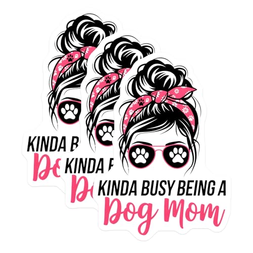 (3 Pack) Dog Mom Decals - Messy Bun - Laptop Decals- 3 Inches On Longest Side - Easy Peel & Apply - Made in USA - 3MCS5195