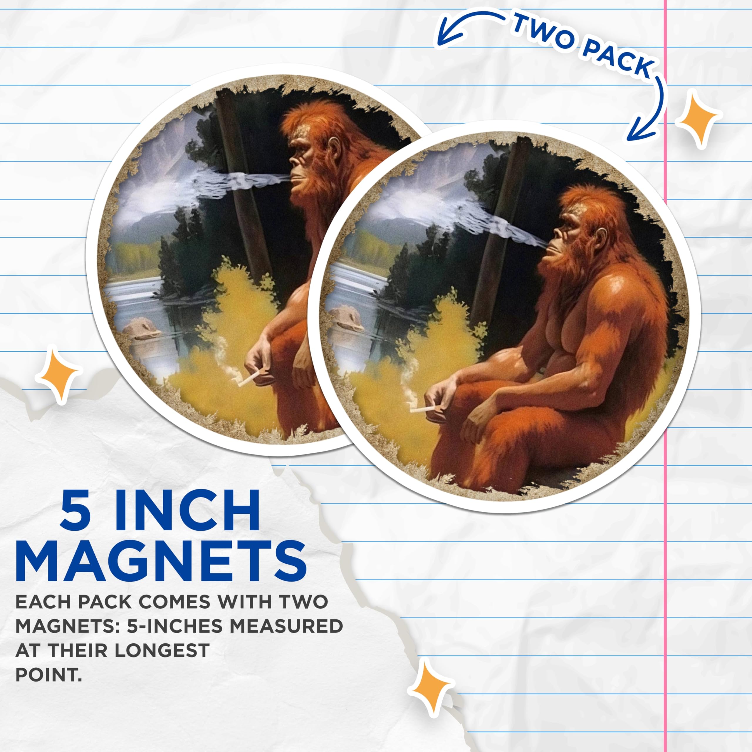 (2 Pack) Bigfoot Magnets - Smoking Sasquatch Decor - Funny Cryptid Humor Cabin Accessory - 5 Inches On Longest Side - Thick Durable Magnet - Made in USA - MAG30885
