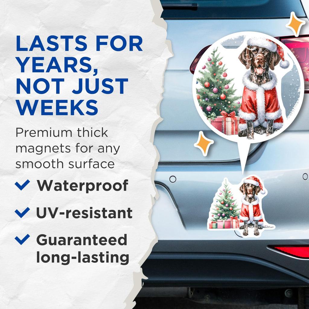 (2 Pack) Santa Dog Christmas Magnets - GSP Dog Lover Holiday Decor - Festive Pet Parent Fridge Magnets - 5 Inches On Longest Side - Thick Durable Magnet - Made in USA - MAG28222