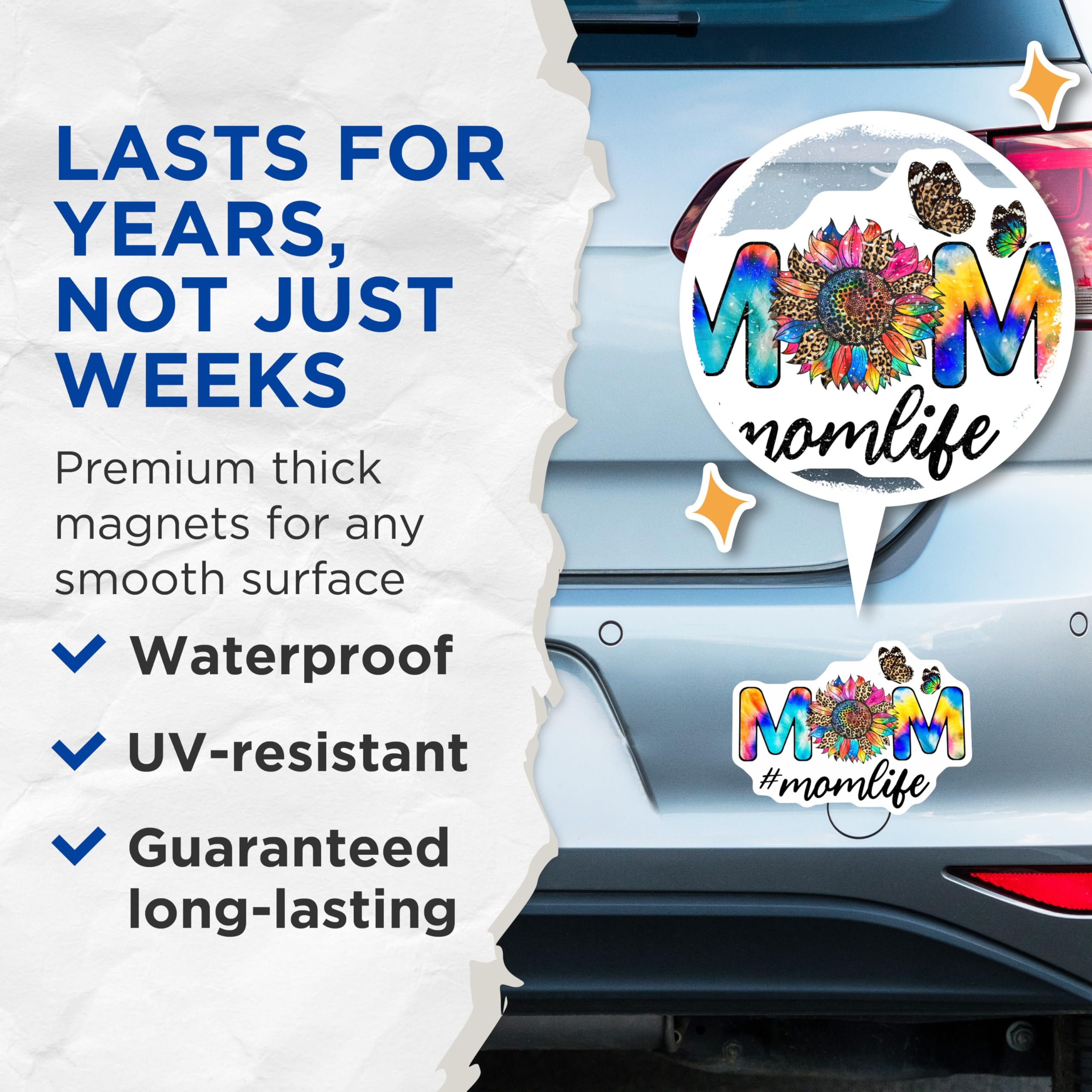 (2 Pack) Mom Life Magnets - Sunflower Butterfly - Colorful Floral Mom Magnets - 5" On Longest Side - Premium Magnet - for Cars, Refrigerators, Toolboxes, Lockers - Made in USA - MAG18654