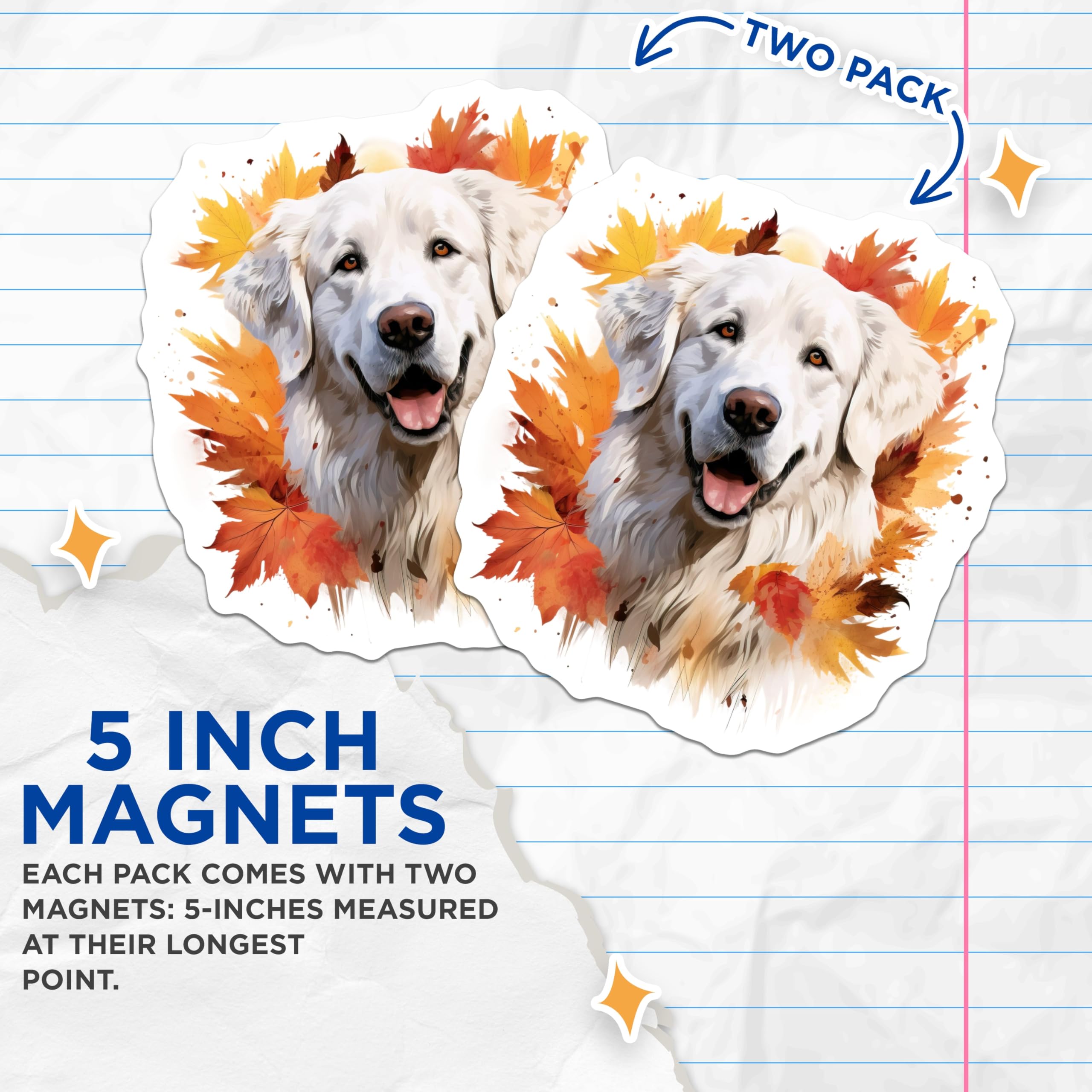 (2 Pack) Autumn Golden Retriever Magnets - Happy Dog Decor - Fall Pet Lover Art - 5 Inches On Longest Side - Thick Durable Magnet - Made in USA - MAG24458