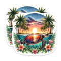 (2 Pack) Sea Turtle Magnets - Vibrant Tropical Sunset Scene - Palm Tree Beach Ocean Decor - Island Life Wildlife Magnets - 5 Inches On Longest Side - Thick Durable Magnet - Made in USA - MAG22757