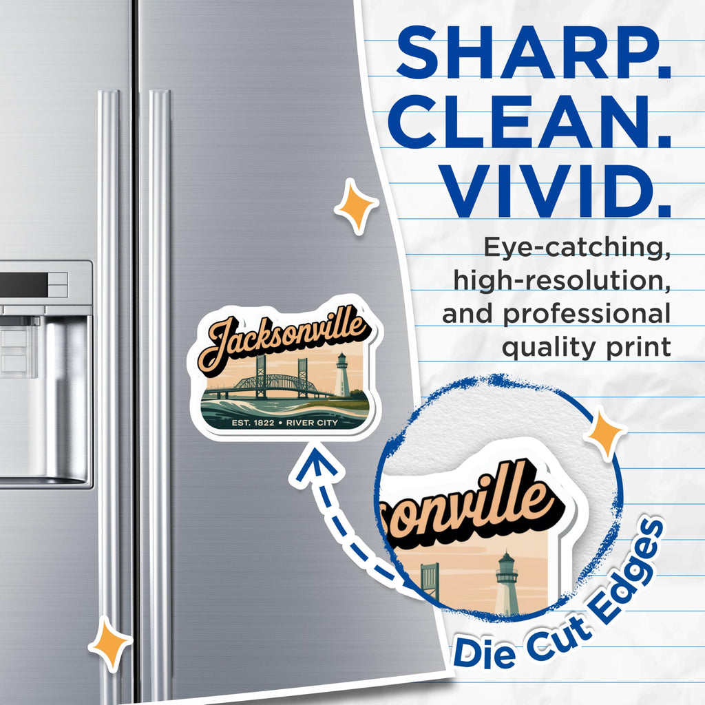 (2 Pack) Jacksonville Magnets - Florida Travel Souvenir - River City Fridge Magnets - 5" On Longest Side - Premium Magnet - for Cars, Refrigerators, Toolboxes, Lockers - Made in USA - MAG17336