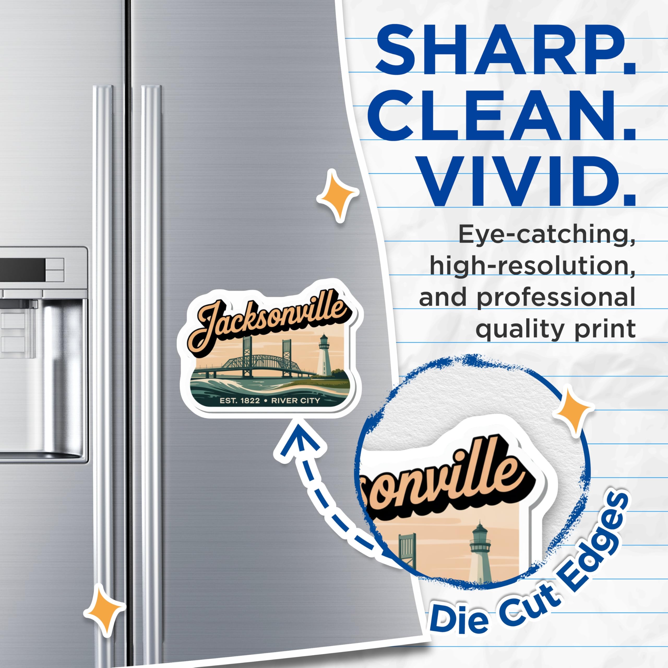 (2 Pack) Jacksonville Magnets - Florida Travel Souvenir - River City Fridge Magnets - 5" On Longest Side - Premium Magnet - for Cars, Refrigerators, Toolboxes, Lockers - Made in USA - MAG17336