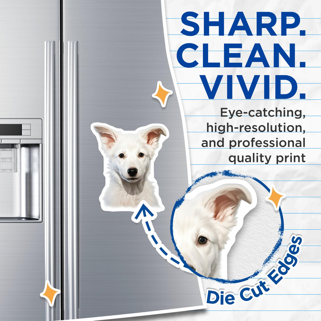 (2 Pack) White Dog Puppy Magnets - Cute Pet Animal Refrigerator Decor - Dog Lover Owner Home Kitchen Accent - 5 Inches On Longest Side - Thick Durable Magnet - Made in USA - MAG28691