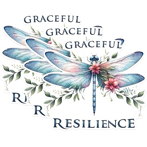 (3 Pack) Dragonfly Decals - Graceful Resilience - Laptop Decals - 3 Inches On Longest Side - Easy Peel & Apply - Made in USA - 3MCS1506