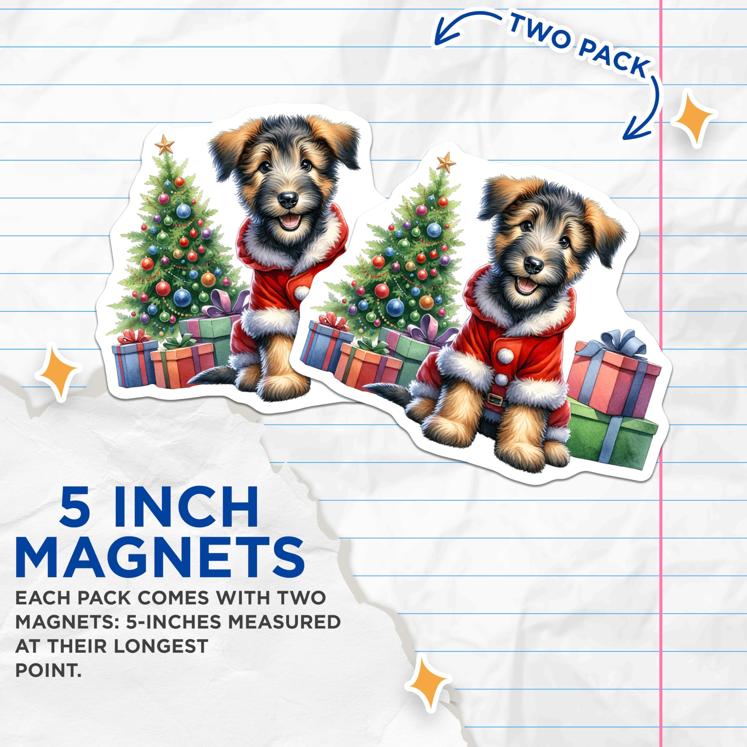 (2 Pack) Christmas Puppy Magnets - Santa Dog Decor - Holiday Pet Lover - 5 Inches On Longest Side - Thick Durable Magnet - Made in USA - MAG30220