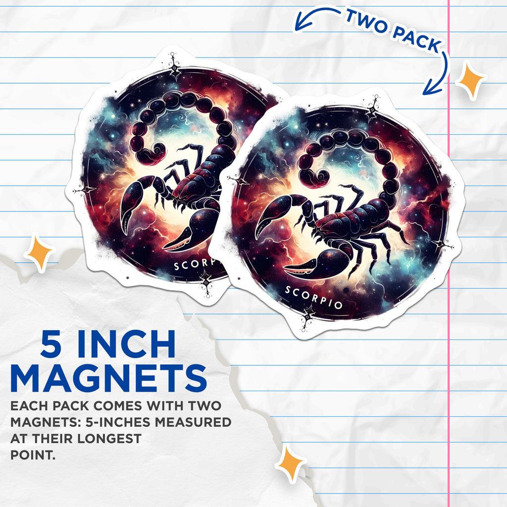 (2 Pack) Scorpio Zodiac Magnets - Horoscope Astrology Decor - Mystical Star Sign Art for Refrigerator - 5 Inches On Longest Side - Thick Durable Magnet - Made in USA - MAG38407