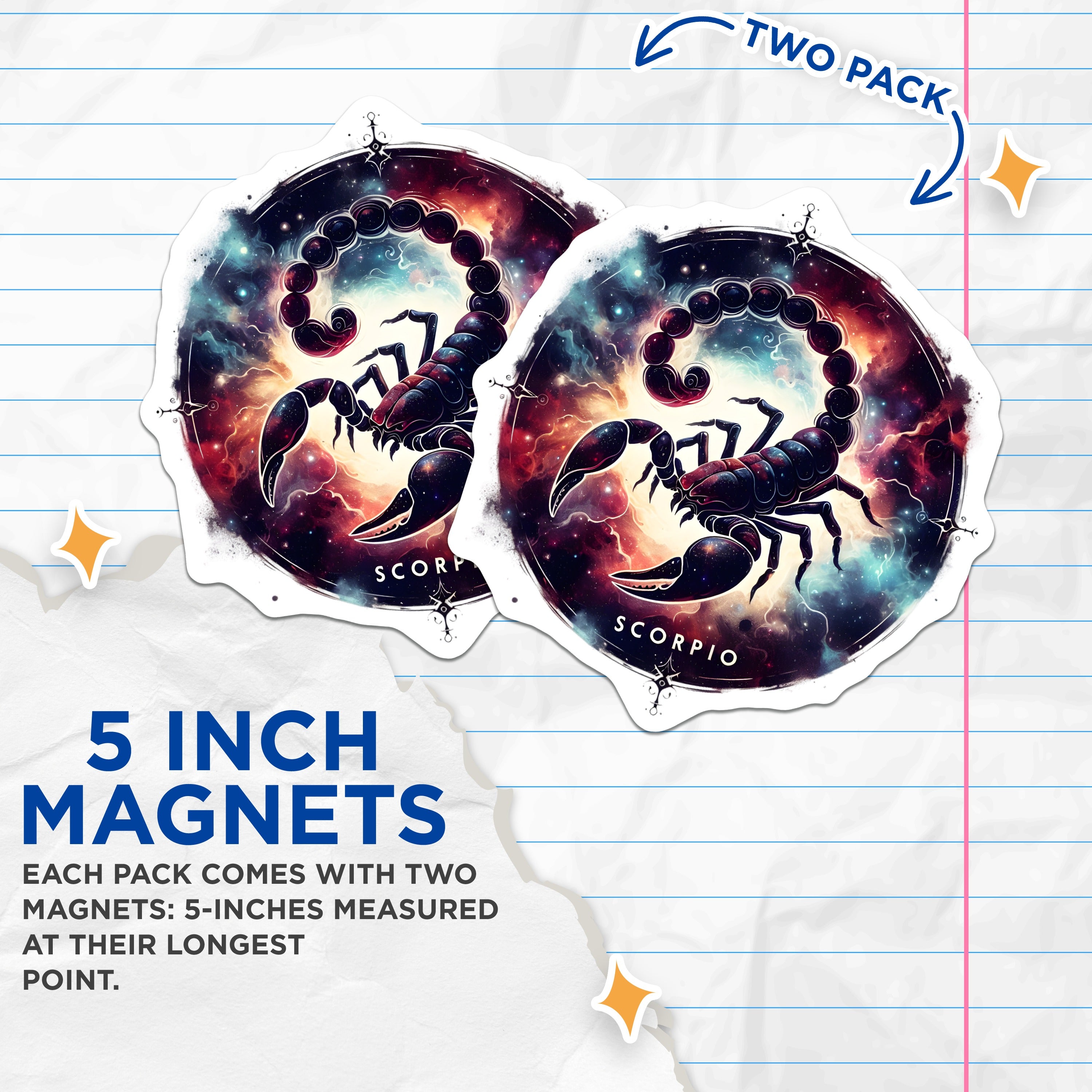 (2 Pack) Scorpio Zodiac Magnets - Horoscope Astrology Decor - Mystical Star Sign Art for Refrigerator - 5 Inches On Longest Side - Thick Durable Magnet - Made in USA - MAG38407
