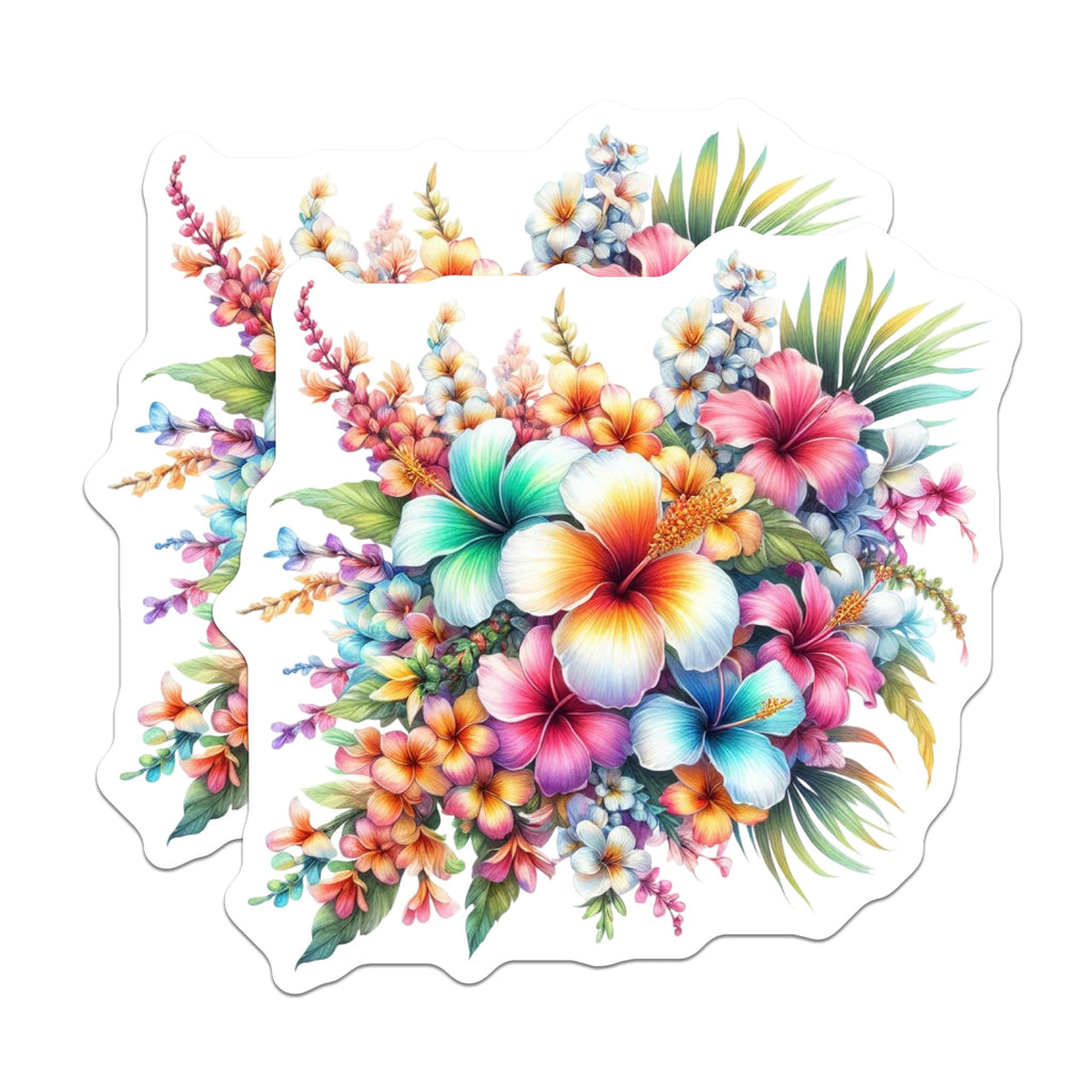 (2 Pack) Tropical Flowers Magnets - Vibrant Hibiscus Plumeria Art - Refrigerator Decor Aloha - 5 Inches On Longest Side - Thick Durable Magnet - Made in USA - MAG21196