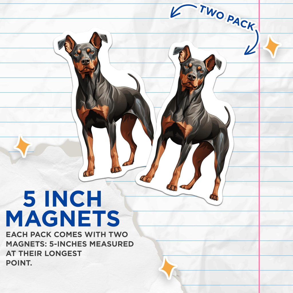 (2 Pack) Doberman Pinscher Magnets - Dog Lover Decor - Pet Owner Fridge Art - 5 Inches On Longest Side - Thick Durable Magnet - Made in USA - MAG29026