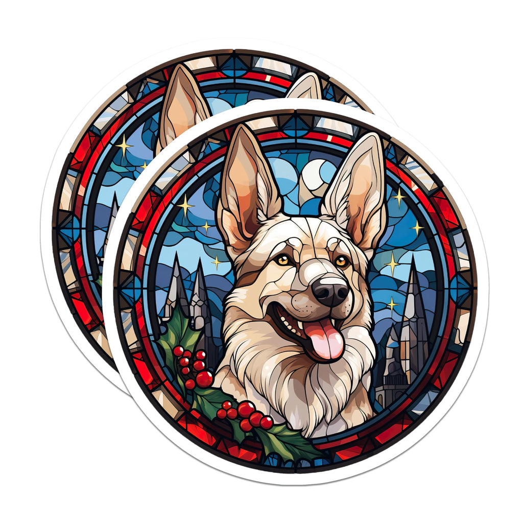 (2 Pack) White German Shepherd Magnets - Stained Glass Dog Art - Christmas Holiday Decor - 5 Inches On Longest Side - Thick Durable Magnet - Made in USA - MAG24581