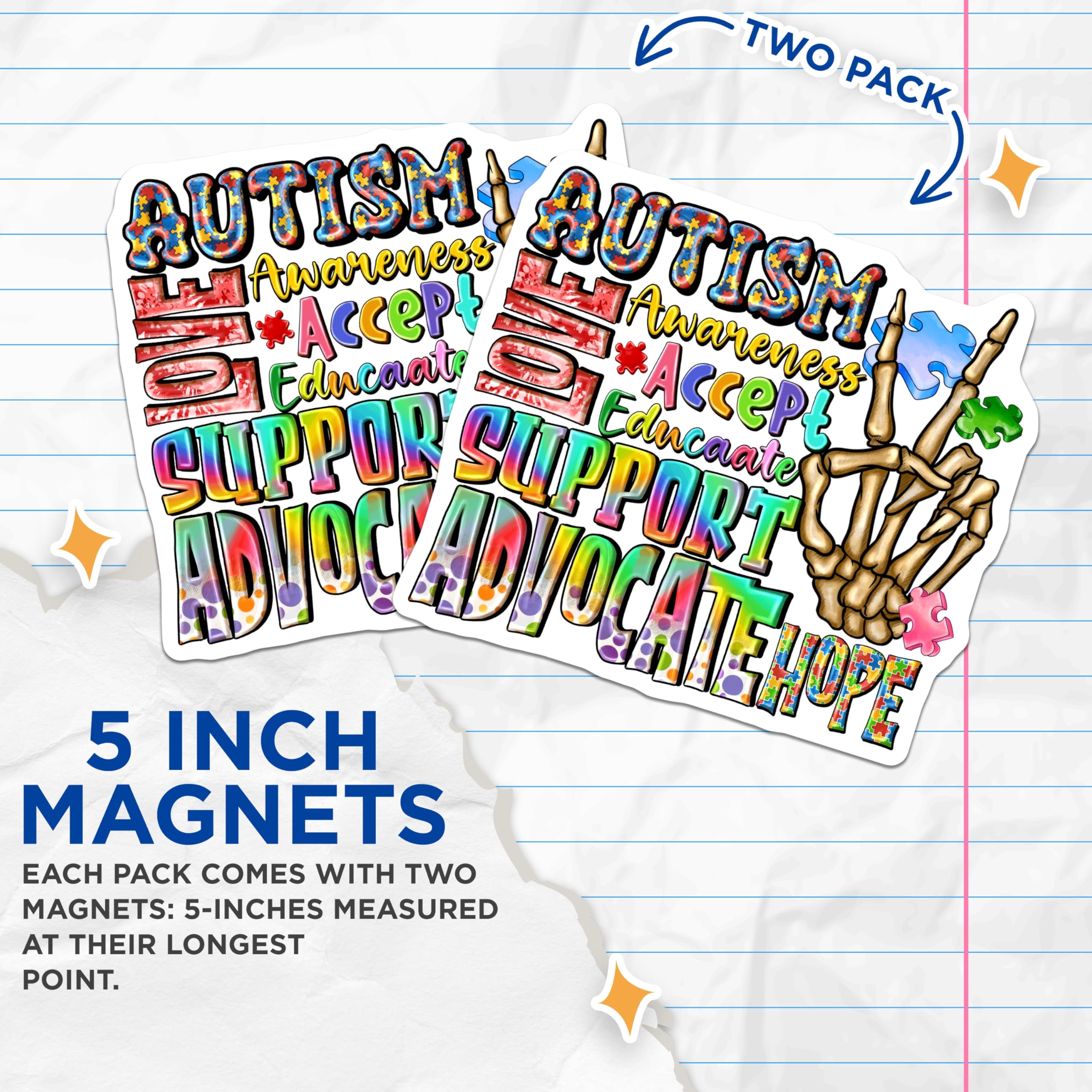 (2 Pack) Autism Awareness Magnets - Neurodiversity Support - Puzzle Piece Advocate - Special Education Teacher - 5 Inches On Longest Side - Thick Durable Magnet - Made in USA - MAG25536
