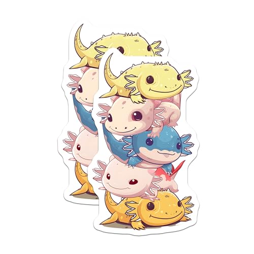 (2 Pack) Cute Axolotl Magnets - Adorable Animal Art - Fun Refrigerator Decoration - 5" On Longest Side - for Cars, Fridges, Toolboxes - Made in USA - MAG7787