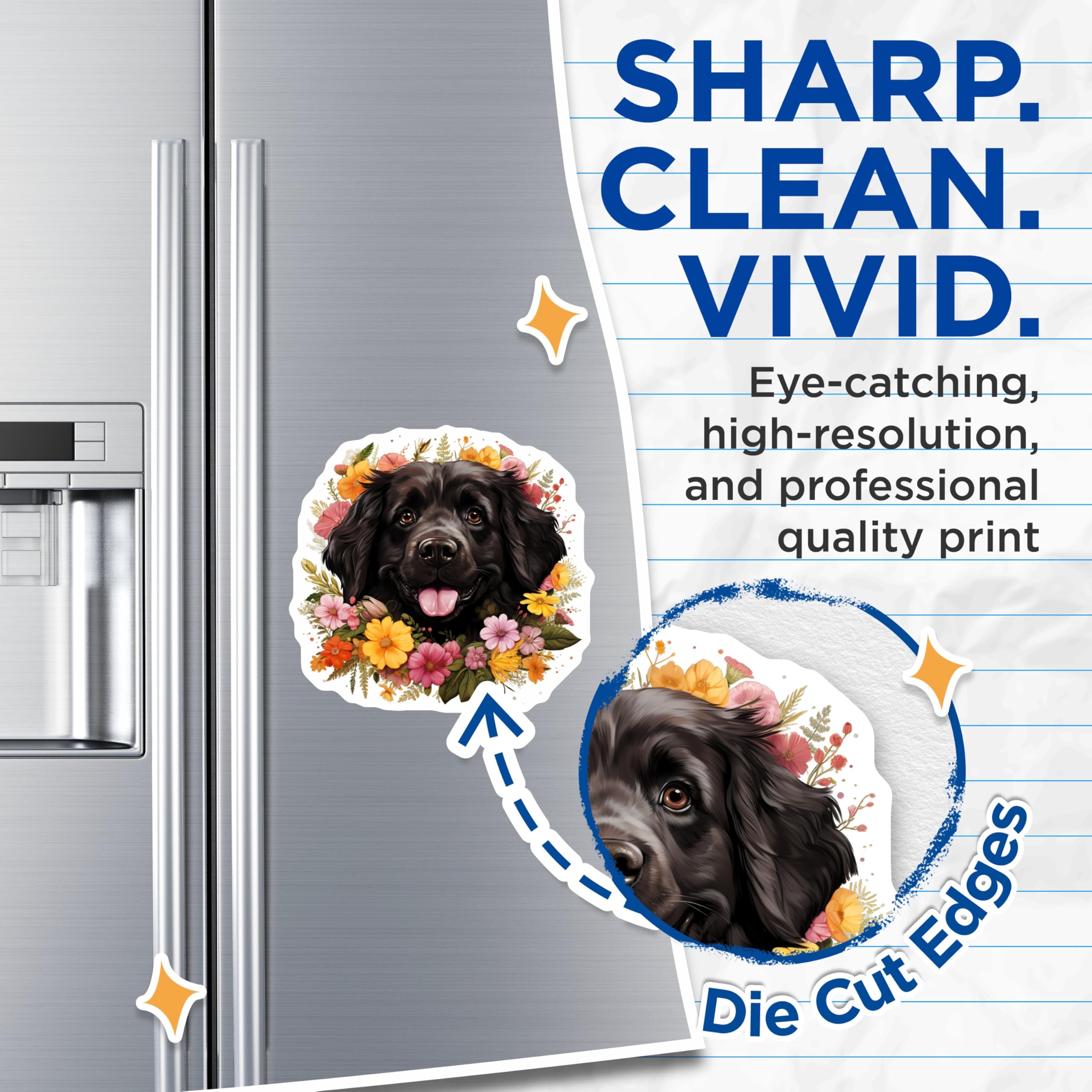 (2 Pack) Black Dog Floral Magnets - Newfoundland Dog Decor - Pet Lover Accessory - 5 Inches On Longest Side - Thick Durable Magnet - Made in USA - MAG25664