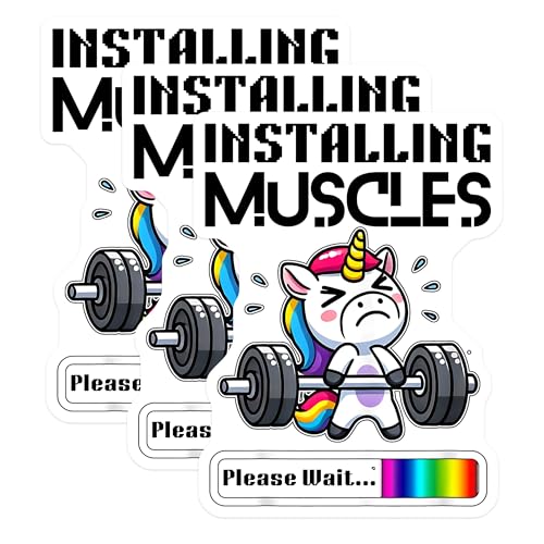(3 Pack) Unicorn Gym Decals - Installing Muscles - Workout Decals - 3 Inches On Longest Side - Easy Peel & Apply - Made in USA - 3MCS2378