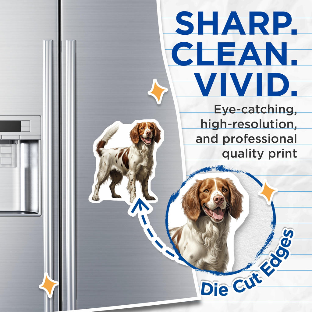(2 Pack) Brittany Spaniel Magnets - Happy Dog Lover Decor - English Springer Spaniel Art - Canine Fridge Decal - 5 Inches On Longest Side - Thick Durable Magnet - Made in USA - MAG24296