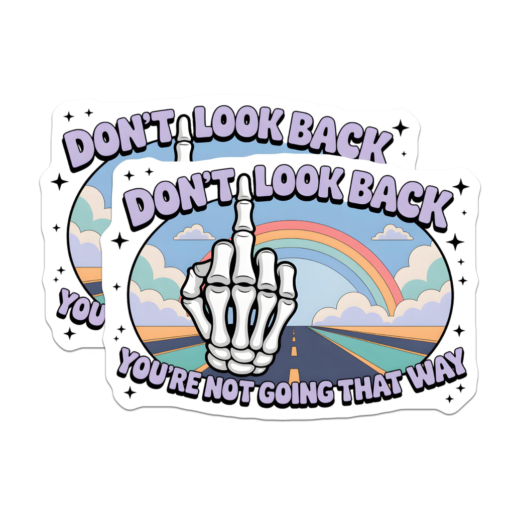 (2 Pack) Skeleton Middle Finger Magnets - Don't Look Back Quote - Sarcastic Refrigerator Decor - 5 Inches On Longest Side - Thick Durable Magnet - Made in USA - MAG20681