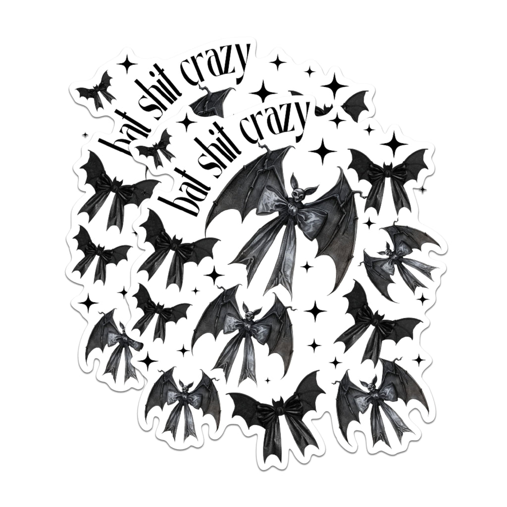 (2 Pack) Bat Shit Crazy Stickers - Halloween Bat Stickers - Funny Bat Vinyl Decals for Halloween Decor - 5" On Longest Side - Sticks to Any Smooth Flat Surface - Made in USA - BMCS2849