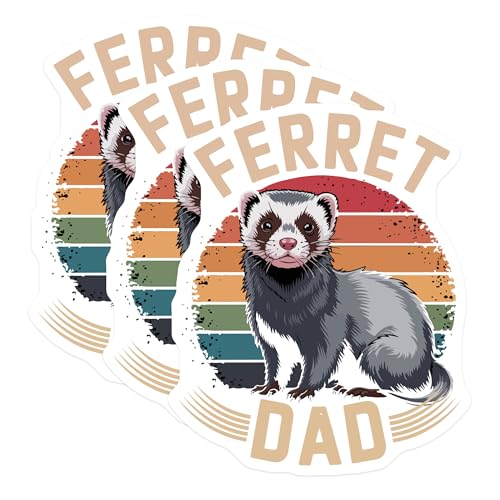 (3 Pack) Ferret Dad Decals - Pet Lover Stickers - Retro Sunset Laptop Decal - 3 Inches On Longest Side - Easy Peel & Apply - Made in USA - 3MCS4820
