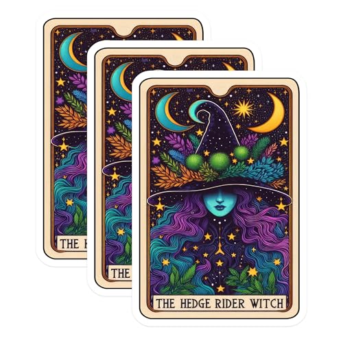 (3 Pack) Hedge Rider Witch Decals - Tarot Card Sticker - Mystical Laptop Decal - 3 Inches On Longest Side - Easy Peel & Apply - Made in USA - 3MCS4195