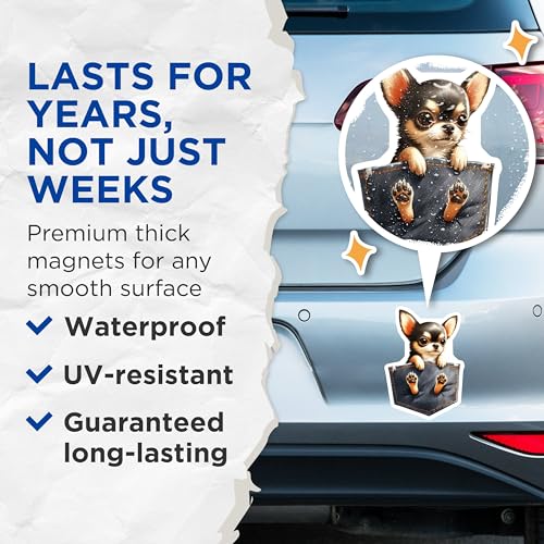 (2 Pack) Cute Chihuahua Magnets - Dog Lovers Fridge - Pet Owner Kitchen Magnet Accessories - 5" On Longest Side - for Cars, Fridges, Toolboxes - Made in USA - MAG3959