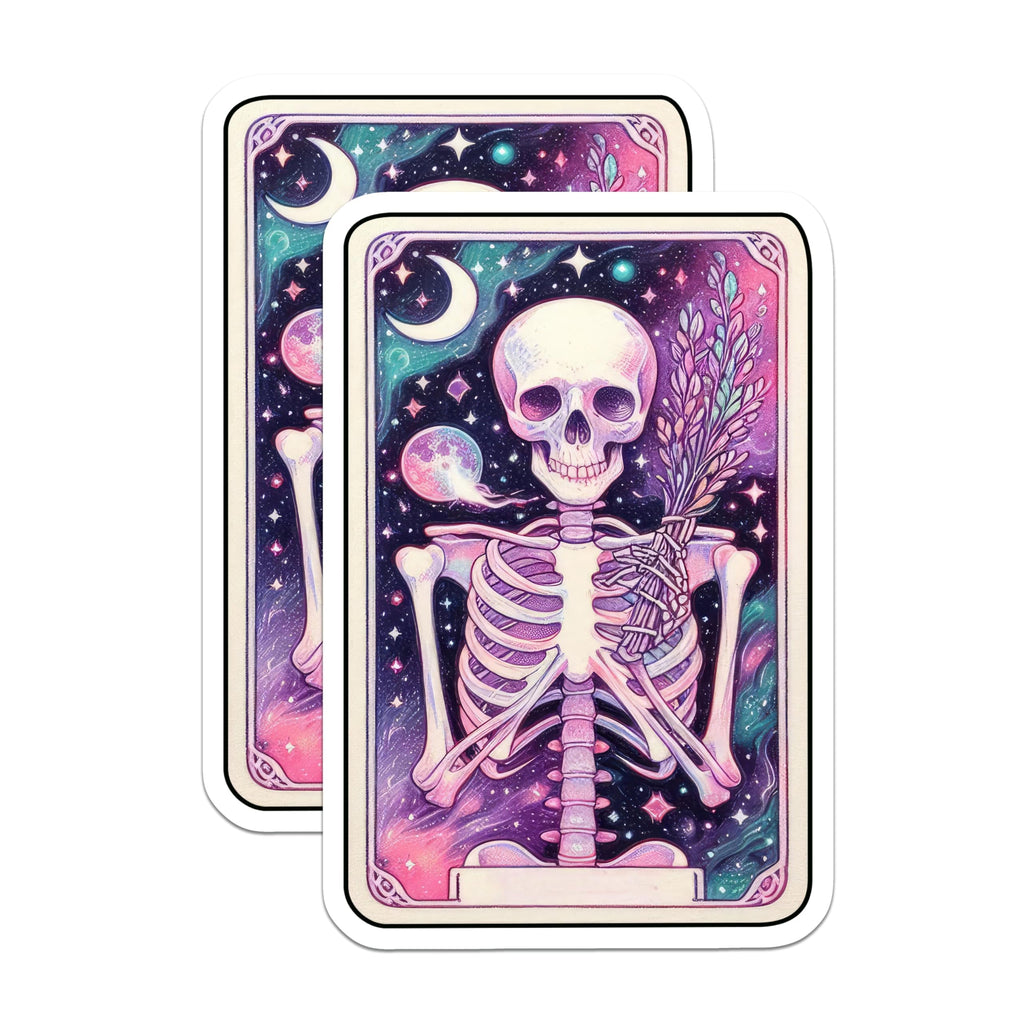 (2 Pack) Cosmic Skeleton Magnets - Mystical Skull Moon Stars - Witchy Gothic Celestial Art - 5 Inches On Longest Side - Thick Durable Magnet - Made in USA - MAG22866