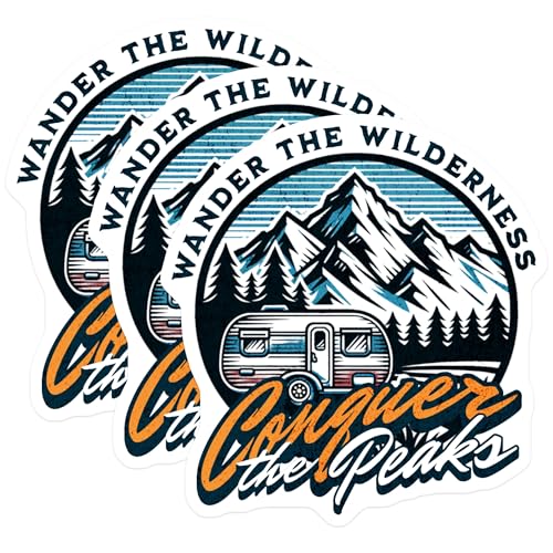 (3 Pack) Wanderlust Decals - Mountain RV Decal - Adventure Awaits Decals - 3 Inches On Longest Side - Easy Peel & Apply - Made in USA - 3MCS7402