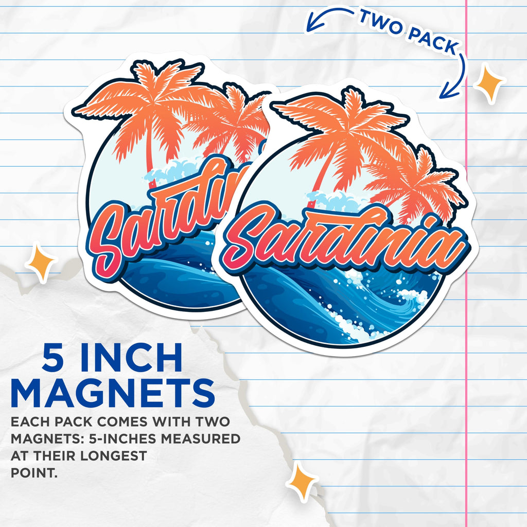 (2 Pack) Sardinia Magnets - Italy Island Theme - Vacation Souvenir Fridge Magnets - 5" On Longest Side - Premium Magnet - for Cars, Refrigerators, Toolboxes, Lockers - Made in USA - MAG17794